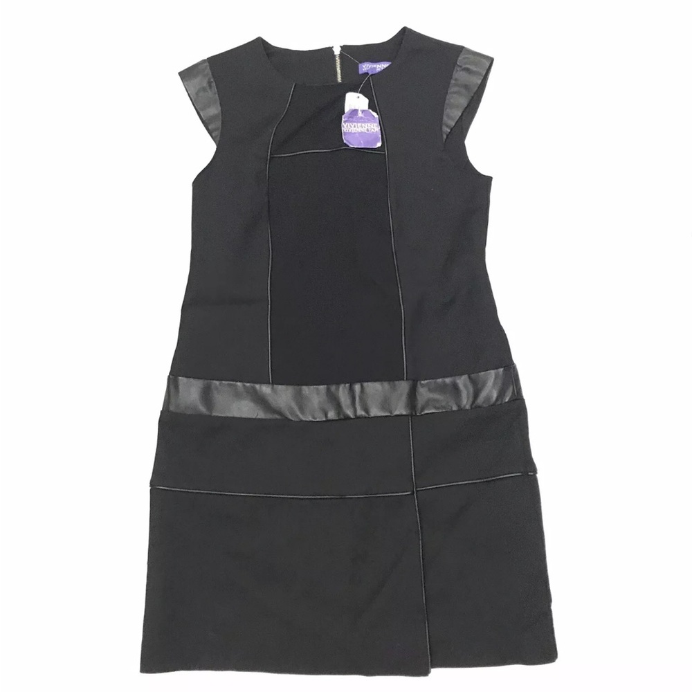 NWT Vivienne Tam Black faux Leather Trim Dress size 10